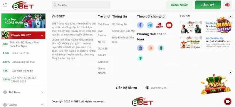 Đăng nhập vào Bbet trên website đơn giản